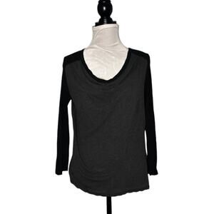 James Perse Drape Neckline Long Sleeve Two Tone Top Black Gray Size 2 (Medium)